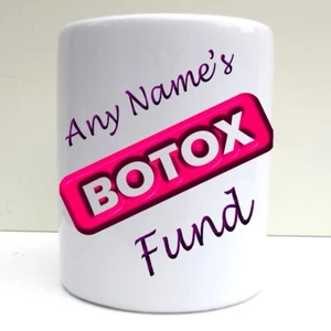 PERSONALISED FUN BOTOX SAVINGS FUND JAR CERAMIC MONEY BOX SECRET SANTA JOKE GIFT - Picture 1 of 4