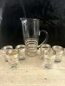 ART DECO PHILCO RADIOBAR STRIPED FEDERAL GLASS SET - 6 GLASSES AND PITCHER - Picture 1 of 7