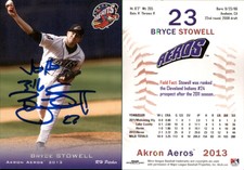 Bryce Stowell Signed 2013 Grandstand Akron Aeros #NNO Card Auto AU