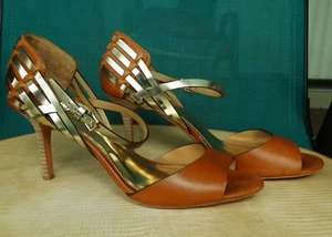 Coach Brown Leather & Gold Metallic 3" Heels Pumps Shoes US Women's Size 8.5 B - Picture 1 of 6