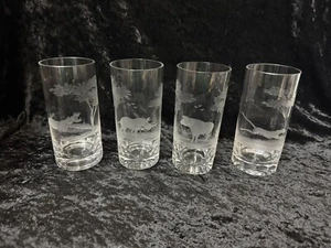 Queen Lace Moser Rowland Ward Crystal Etched African Safari Glass Set Of 4 T-93 - Picture 1 of 10