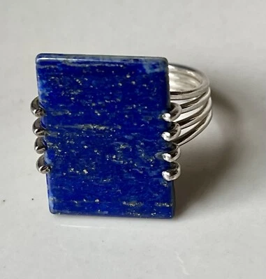 Modern Natural Lapis Rectangular Stone In Sterling Setting Size 9 - Image 1 of 4