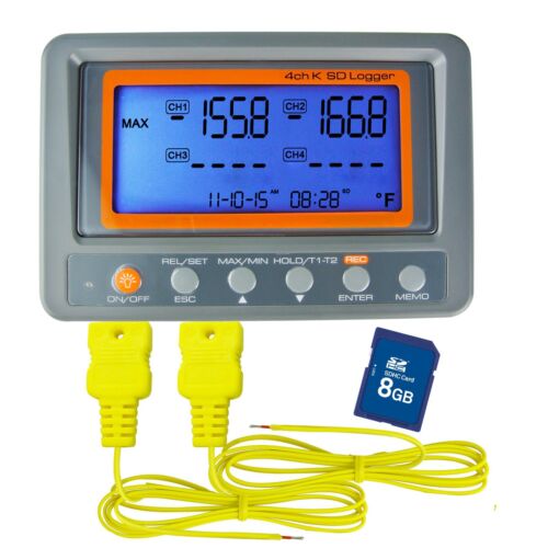 K Type 4 Channel Temperature Thermocouple 8G SD Card  Logger Thermometer 