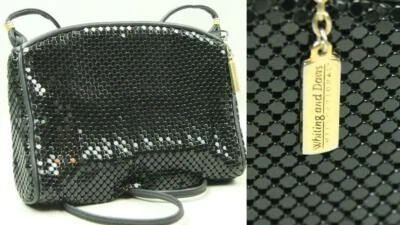 De Colección WHITING DAVIS Negro Esmalte Malla de Metal Bolso sin asas con correa para el hombro Foto 1 de 4