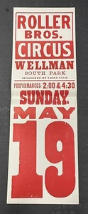 Vintage Roller Bros Circus Poster Wellman Iowa Original Rare Advertising 14”x42” - Bild 1 von 1