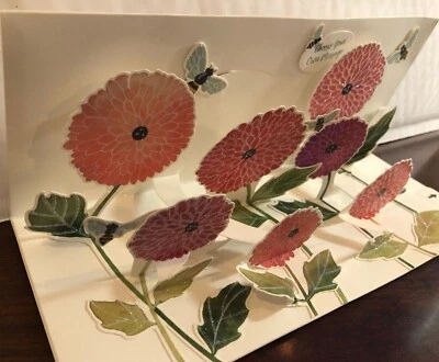 Bees & Dahlias, All Occasion Greeting Card, 3D Pop Up Card, New w/Envelope - Image 1 of 4
