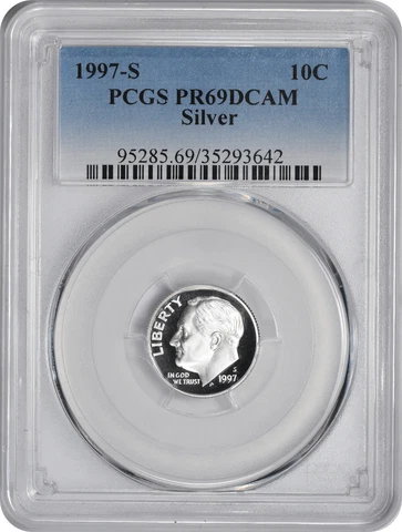 1997-S Roosevelt Dime PR69DCAM Silver PCGS Cover