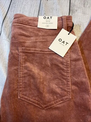 Pantalones de mezclilla ajustados de pana de tiro alto OAT New York para mujer rosa rubor elástico ropa de calle Foto 1 de 4