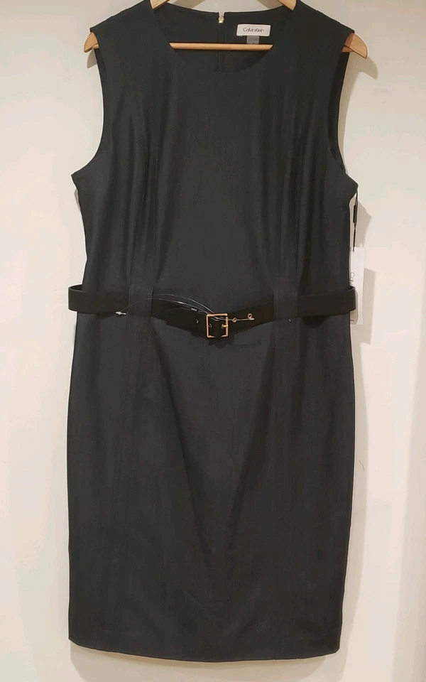Vestido Vaina Calvin Klein Nuevo con Etiquetas Para Mujer Sin Mangas Elastizado Denim Cinturón Talla 14 Foto 1 de 4
