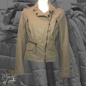 BNCI by Blanc Noir Womens Tan Faux Suede Zip Front Pockets Moto Jacket Size M - Picture 1 of 9