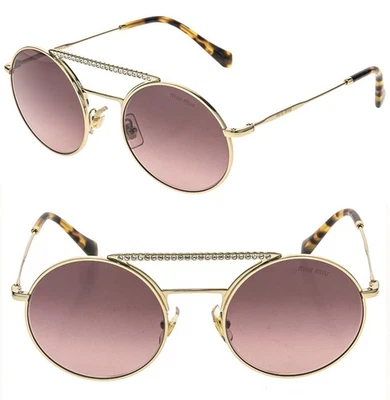 MIU MIU MU52VS SOCIETE CRYSTAL Strass Gold Pink Round Metal Sunglasses 52V - Image 1 of 4