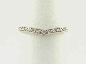 10K White Gold Natural Diamond Curved Wedding Band Size 5.75 - Picture 1 of 12