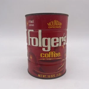 Vintage Folgers Red Metal Coffee Can Tin Fine Grind 16 ozs - Picture 1 of 5