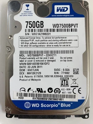 750 GB Western Digital (WD7500BPVT) WD Scorpio Blue  -  SATA II -  2,5‘' - Bild 1 von 2