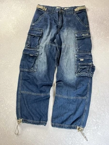 Vintage Jet Lag Baggy Rare Cargo Multipocket Jeans Drawstrings Faded Size XL - Picture 1 of 8