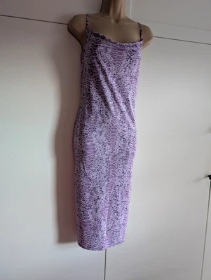 90s Etam Purple Snake Print Dress Cowl Neck Spaghetti Straps Size 12 Vintage - Image 1 of 4