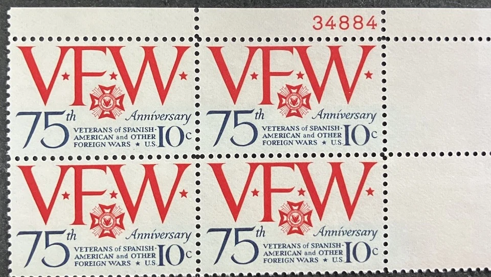 A Thoughtful Gift For Your Veteran Or VFW. 1974 VFW Commemorative 10 Cent Block. - Image 1 of 1