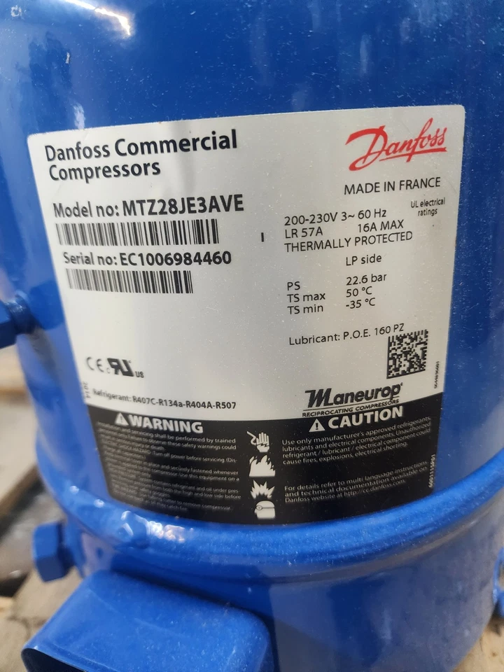 Danfoss MTZ28JE3AVE 2.5HP R404,R407,R134,R448, MBP Reciprocating Refrigeration C - Image 1 of 1