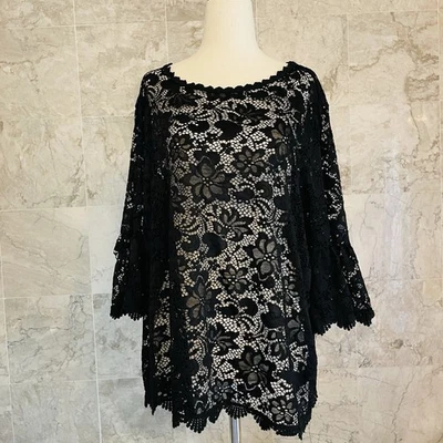 Blusa Umgee negra de encaje transparente manga corta campana XL Foto 1 de 4