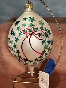 Christopher Radko 7” “Green Stars And Red Ribbon” Tear Drop Christmas Ornament - Picture 1 of 9