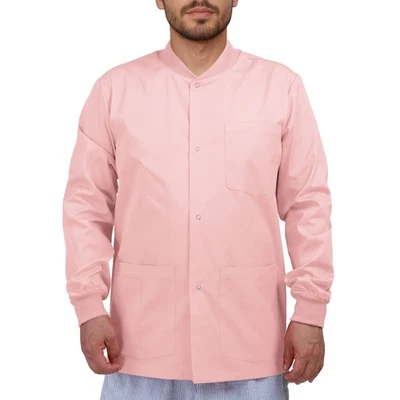 4-Pocket Snap-Front Scrub Jacket for Men — Round Neck, Knit Cuffs - Image 1 of 4