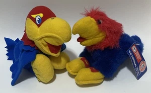 Vintage KU Kansas University Jayhawks Maskottchen Menge 2 Sitzsack Stofftier Plüsch NCAA - Bild 1 von 10
