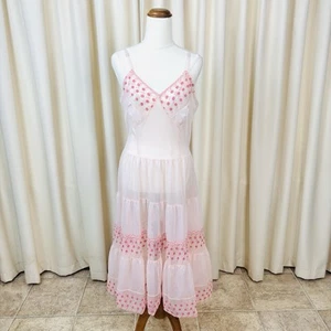 Vintage 60s Lingerie Slip Dress Bloomers Floral Embroidered Bridal Sheer Nylon - Picture 1 of 11
