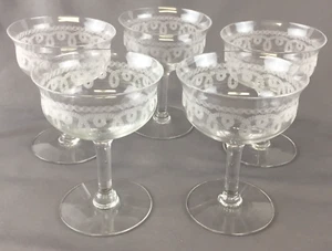 Antique Set of 5 Morgantown Glass Etch 197 Champagne / Tall Sherbet Glasses - Picture 1 of 7