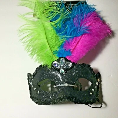 Light Up Feather Masquerade Mask Blue/Green/Pink/Black - Image 1 of 4