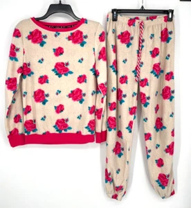 BETSEY JOHNSON size S fleece Floral Pajama PJ's 2 pc Set lounge top pant jogger - Picture 1 of 14