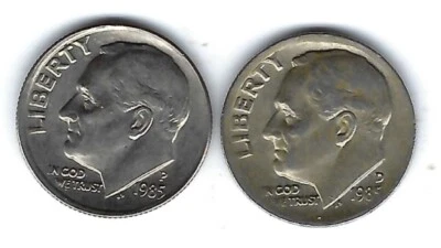 1985-D+P Roosevelt 10 Cent Dimes Coins! - Image 1 of 2