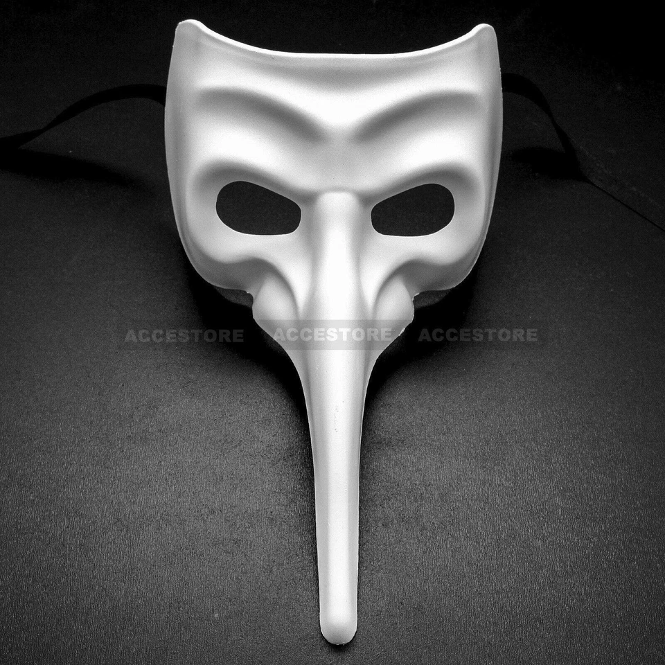 Blank White DIY Venetian Zanni Bird Long Nose Half Face Masquerade Mask Costume - Image 1 of 4