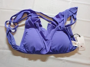 Women's Ruffle V-Neck Longline Triangle Bikini Top - Shade & Shore Violet Size S - Picture 1 of 7