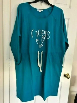 NWT Woman's Plus Size 1X Casual Blue Sleep Gown Holiday "Cheers" - Image 1 of 4