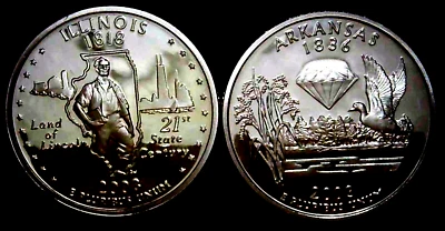 2003-S 25C State Quarter Illinois Arkansas GDC Proof Silver 2 coins 24att1021-2 - Image 1 of 2