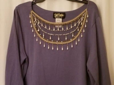 Bob Mackie Women's Top Faux Pearl & Beaded Knit Wearable Art Boutique Size XL - Image 1 of 4