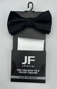 JF J. Ferrar Men's Bow Tie & Pocket Square ~ Black ~ Solid ~ NEW MSRP: $45. - Picture 1 of 2