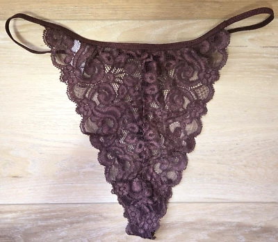 Bragas tanga vintage Parisa by Amir marrón elástico encaje corte alto O/S Foto 1 de 3