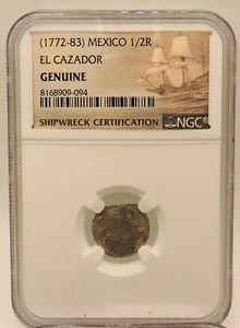 El Cazador 1782 Spanish Silver 1/2 Real NGC Certified Shipwreck Coin - Picture 1 of 5