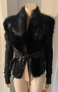 RARE! Rick Owens HUN BEAVER FUR Palais Royal Kangaroo Leather Jacket Coat SZ 42 - Picture 1 of 22
