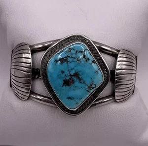 Old Pawn Square Türkis Indianer Sterlingsilber Armreif Armband (28,0 g) - Bild 1 von 6