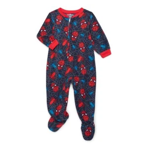 Spider-man Toddler Boy's Superhero Spidey Black Fleece Footed Pajama Sleeper - Picture 1 of 2