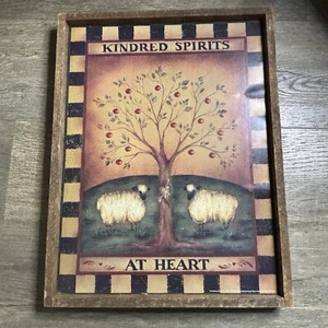 Insegna in legno primitiva Kindred Spirits At Heart con pecore 17x13 fattoria rustica - Foto 1 di 10