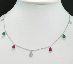 Smaragd Rubin Brillant Collier 2,30 carat 750er Weißgold Wert 4.170 Euro Neu - Picture 1 of 4