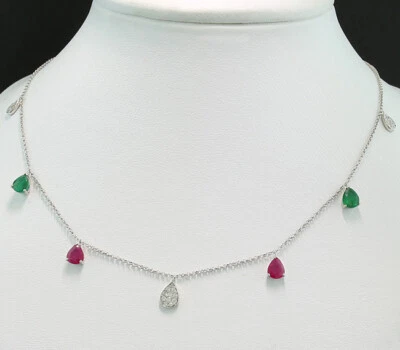 Smaragd Rubin Brillant Collier 2,30 carat 750er Weißgold Wert 4.170 Euro Neu - Bild 1 von 4