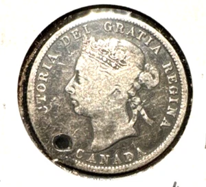 Canadá 1888 cuarto KM 5 vf detalle con agujero - Imagen 1 de 2