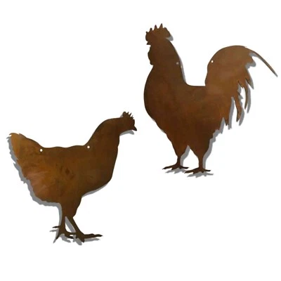 Landhaus Deko Huhn und Hahn - Vintage Gartendeko zum Aufhängen Rost Metall Henne - Bild 1 von 3