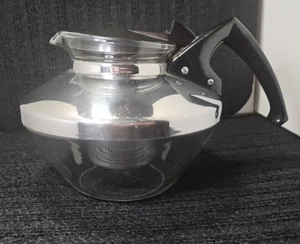 Vintage metà secolo 1950 Pyrex Ware teiera 6 tazze vetro inox, USA - Foto 1 di 5