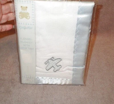 Cutie Pie Airplane Baby Blanket Cotton Flannel Satin Trim Receiving Swaddling - Image 1 of 4