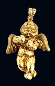 14K Gold Cherub Angel 3D Pendant 3.0g - Picture 1 of 9